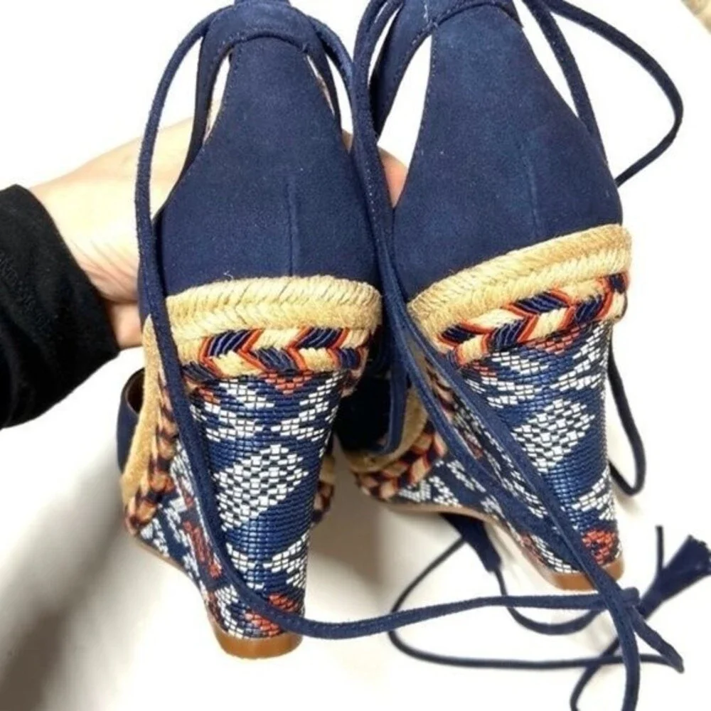 Cabi Isla Wedges Espadrille Sandal Blue Suede  6M